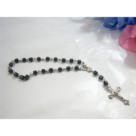 Vintage Hematite Pocket size Catholic Rosary Christian Religious Prayer Beads - Picture 2 of 5